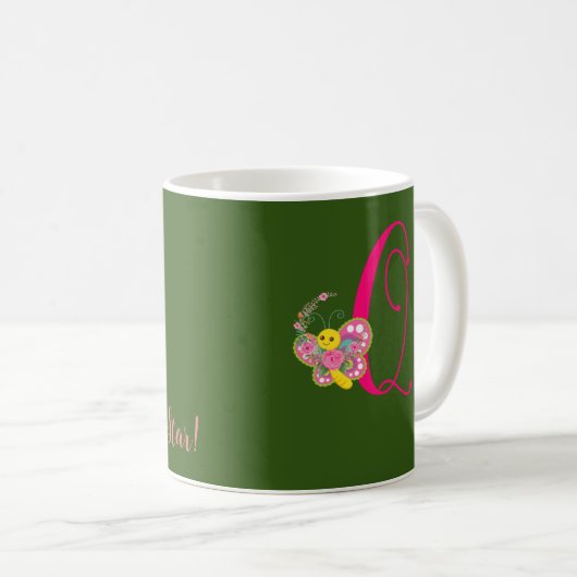 Lettre papillon Q Mug florale (Devant droit)