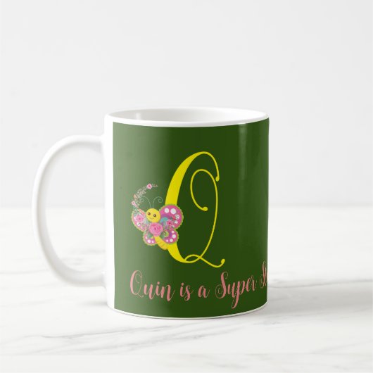 Lettre papillon Q Mug florale (Gauche)