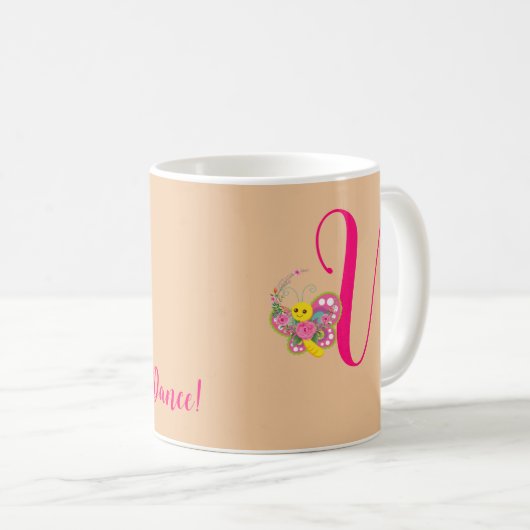Lettre papillon V Mug florale (Devant droit)