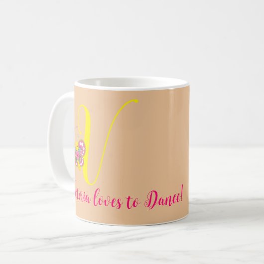Lettre papillon V Mug florale (Devant gauche)