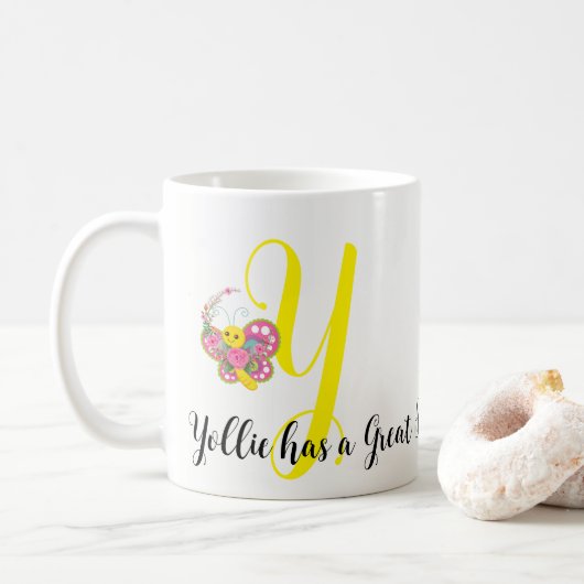 Lettre papillon Y Mug florale (Avec donut)