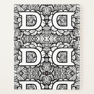 Lettre personnalisée D tatouage floral noir n blan
