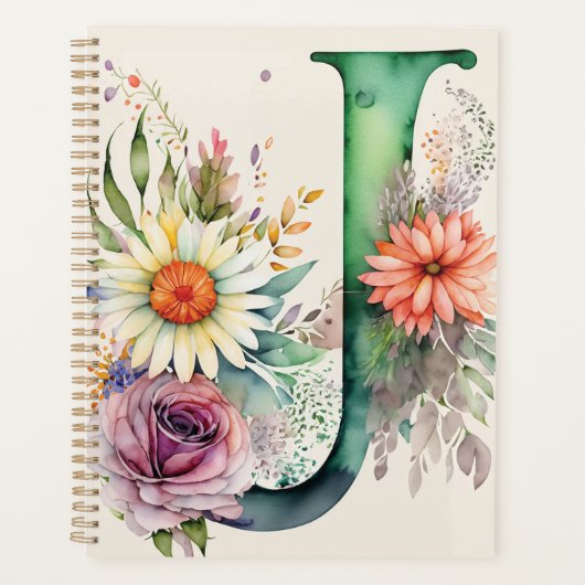 Lettre personnalisée J Carnet d'aquarelle florale (Devant)