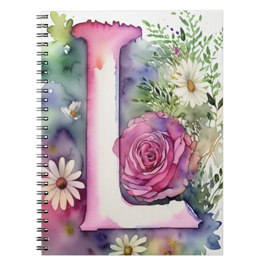 Lettre personnalisée L Carnet d'aquarelle florale (Devant)