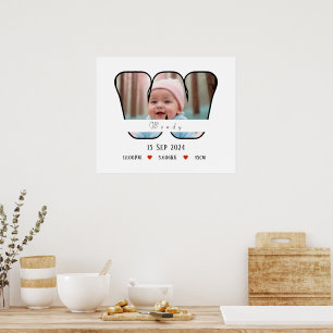 Lettre personnalisée pour bébé W avec affiche à bo