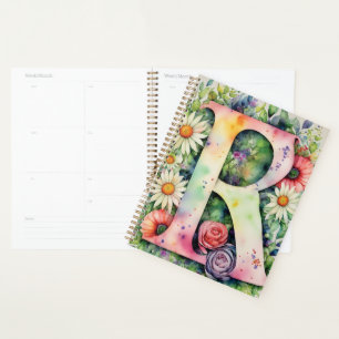 Lettre personnalisée R Carnet d'aquarelle florale