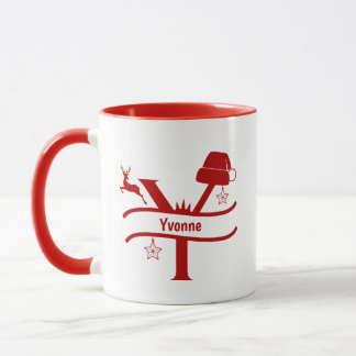Lettre personnalisée Y Nom Monogramme de Noël Mug