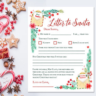 Lettre pour enfants aquarelle à Père Noël feuille