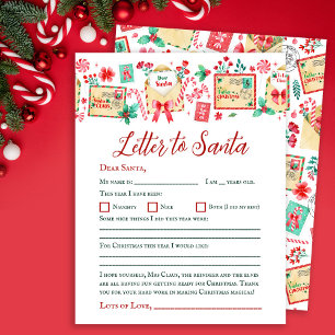 Lettre pour enfants aquarelle à Père Noël feuille