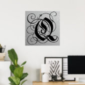Lettre Q, Monogramme gothique Poster noir (Bureau à domicile)