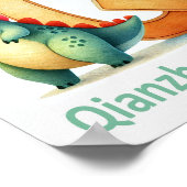 Lettre Q, Poster d'aquarelle de l'alphabet de dino (Coin)