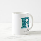 Lettre R Blue Sparkly Mug personnalisée (Devant droit)