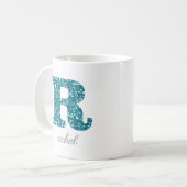 Lettre R Blue Sparkly Mug personnalisée (Devant gauche)