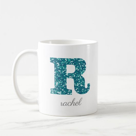 Lettre R Blue Sparkly Mug personnalisée (Gauche)