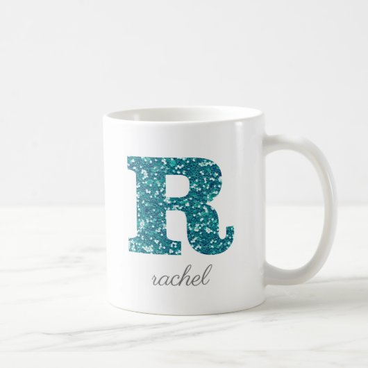 Lettre R Blue Sparkly Mug personnalisée (Droite)