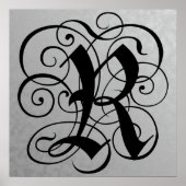 Lettre R, Monogramme gothique Poster noir (Devant)
