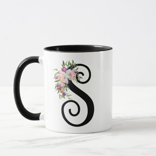Lettre S florale, tasse d'aquarelle d'art de (Gauche)
