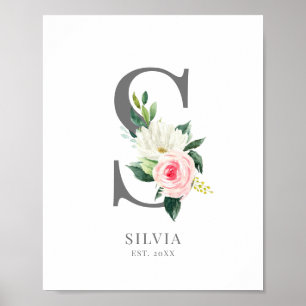 Lettre S Monogramme Aquarelle Florales Poster