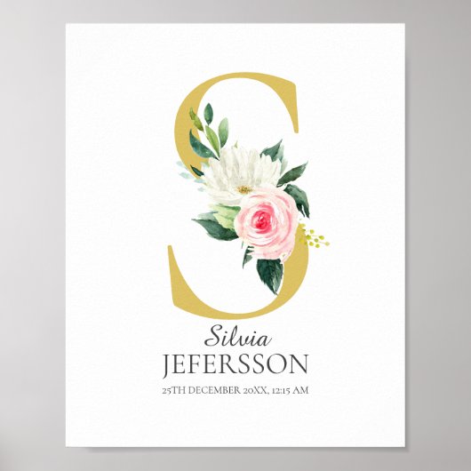 Lettre S Monogramme avec Poster Fleurs (Devant)