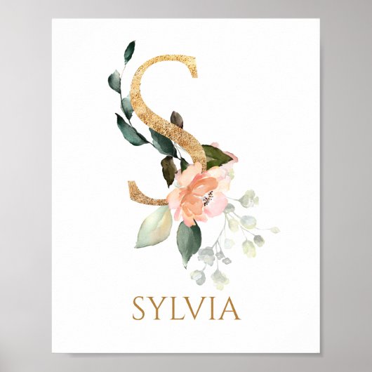 Lettre S Monogramme Rose Peach rose Poster (Devant)