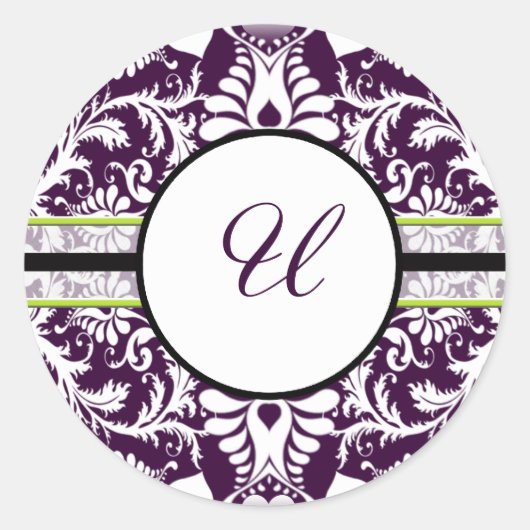 LETTRE Sticker initiale pourpre Damask U Mariage (Devant)