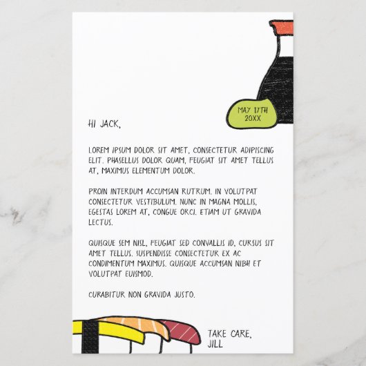 Lettre Sushi | Cute & Fun Wasabi avec Modèle date (Devant)