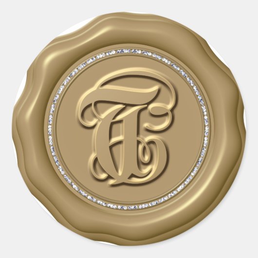 *~* Lettre T Cercle Diamant Stickers de cire d'or (Devant)