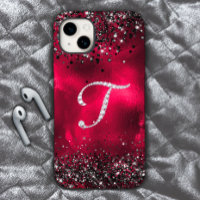 Lettre T en cristal faux diamant élégant rouge noi