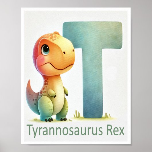 Lettre T, Poster de l'aquarelle Dinosaure Alphabet (Devant)