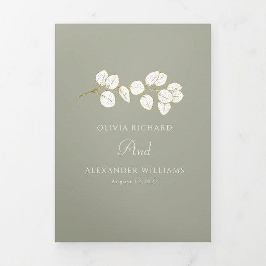 Lettre triple or Sage Green Invitation pliée (Page de couverture)