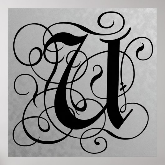 Lettre U, Monogramme gothique Poster noir (Devant)