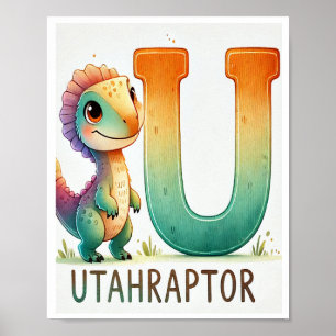 Lettre U, Poster d'aquarelle Dinosaur Alphabet