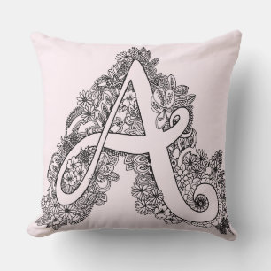 Lettre Un doodle mono enchevêtré coussin à motifs