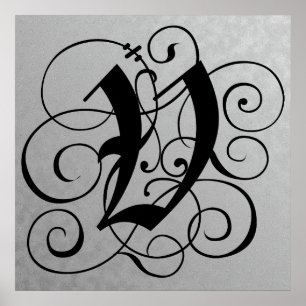 Lettre V, Monogramme gothique Poster noir