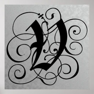 Lettre V, Monogramme gothique Poster noir