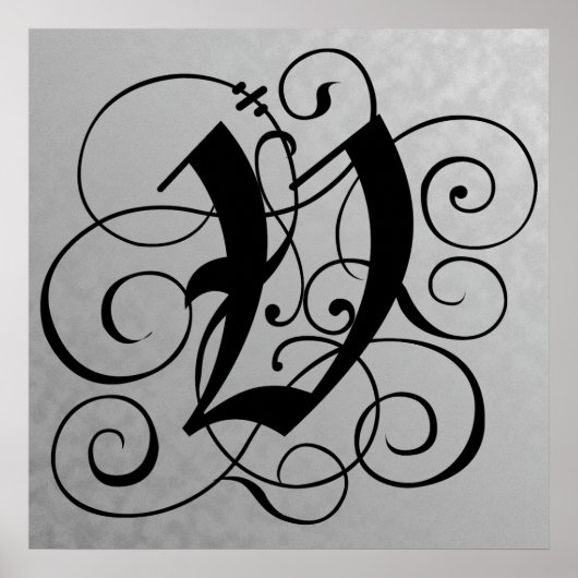Lettre V, Monogramme gothique Poster noir (Devant)