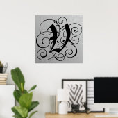 Lettre V, Monogramme gothique Poster noir (Bureau à domicile)