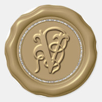 *~* Lettre V Stickers de cire dorée Cercle diamant