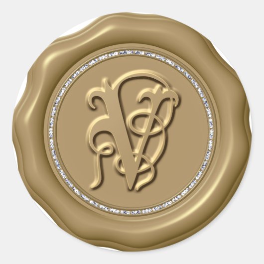 *~* Lettre V Stickers de cire dorée Cercle diamant (Devant)