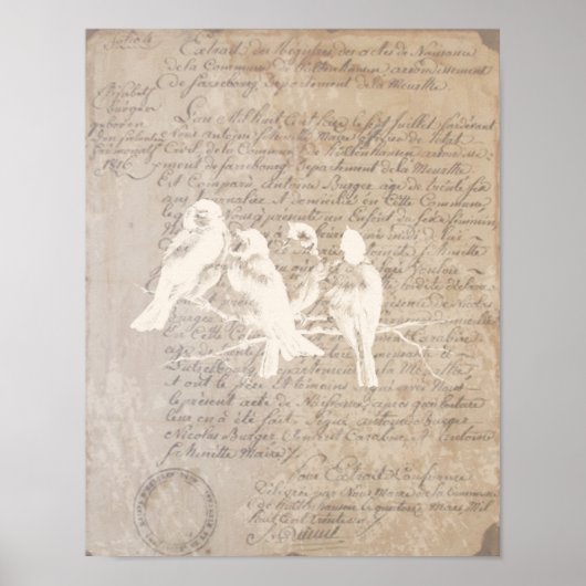 Lettre vintage et affiche d'oiseaux (Devant)