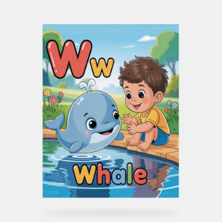 Lettre W Affiche Alphabet - W est pour Baleine