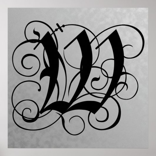 Lettre W, Monogramme gothique Poster noir (Devant)