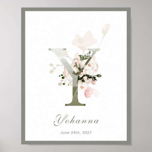 Lettre Y Monogram Rose Floral Nursery Poster (Devant)