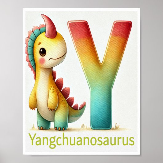 Lettre Y, Poster d'aquarelle Dinosaure Alphabet (Devant)