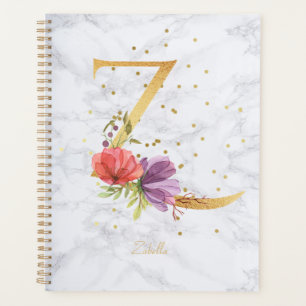 Lettre Z Monogramme Doré Aquarelle Marbre Moderne