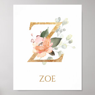 Lettre Z Monogramme rose Peach rose Poster