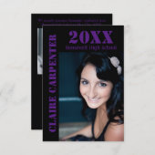 Lettres au crayon noir/pourpre-3x5 Faire-part grad (Devant / Derrière)