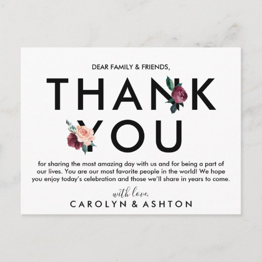 Lettres de fleurs | Carte de réception Maroon Merc (Devant)