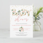 Lettres d'or et Invitation de Baby shower floral (Debout devant)