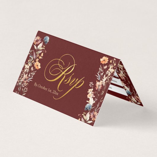 Lettres d'or Fleur sauvage mariage carte RSVP (Front)